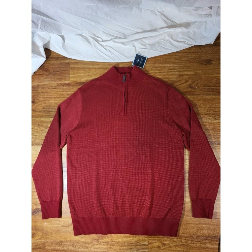 NWT Tailorbyrd Quarter Zip Pullover Mens M Red‎ Long Sleeve Lightweight Stretch